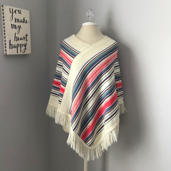 bel-ami Sweaters - RARE 70s VINTAGE BEL-AMI PONCHO FRINGE AZTEC TUNIC